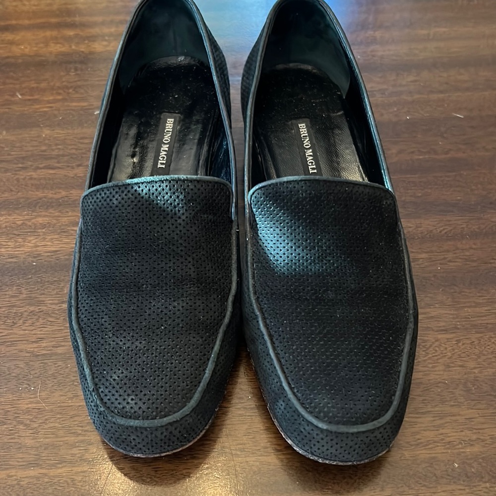 Bruno Magli Black Suede Loafers,Made in Italy, Size 6